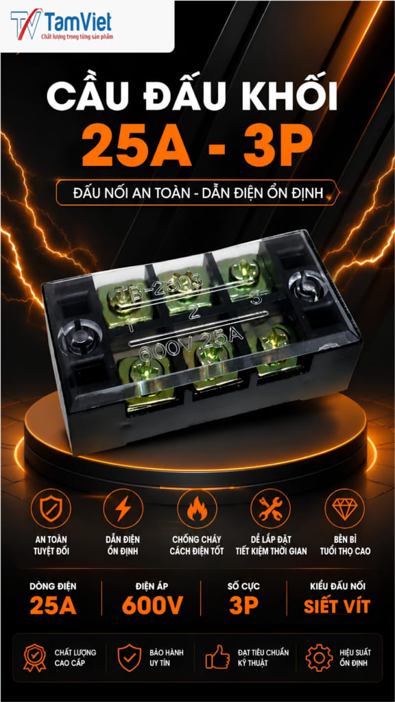 Cầu Đấu Dây Điện 25A 3 Cực
