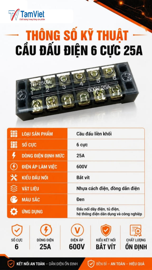 Cầu Đấu Điện 6 Cực 25A