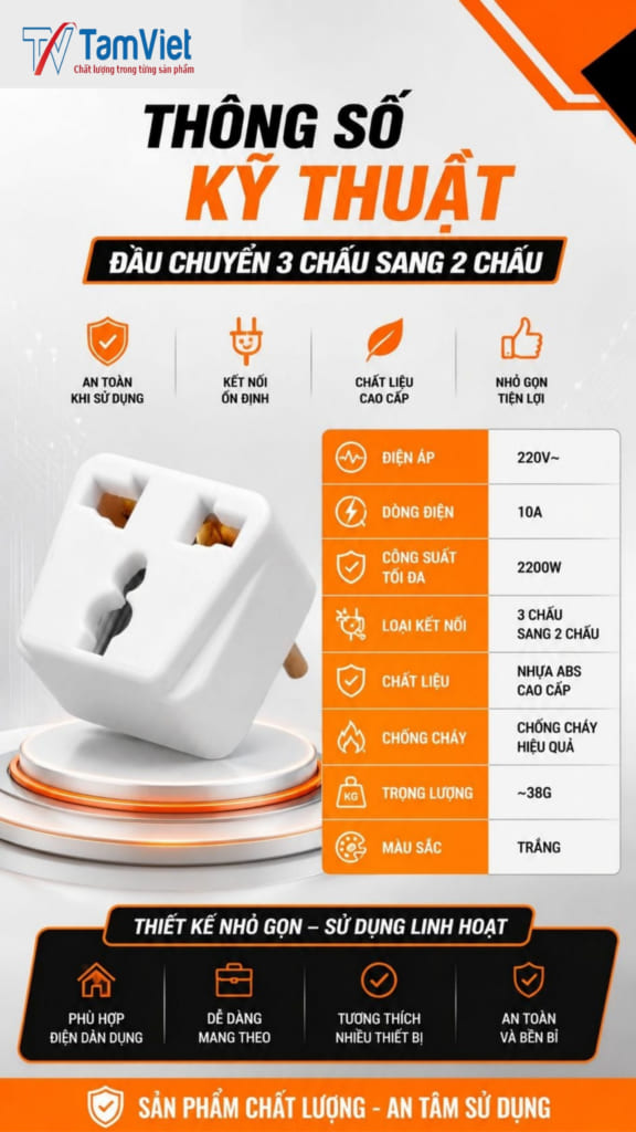 Đầu Chuyển 3 Chấu Sang 2 Chấu
