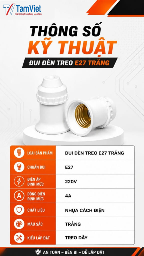 Đuôi Đèn Treo E27 Trắng
