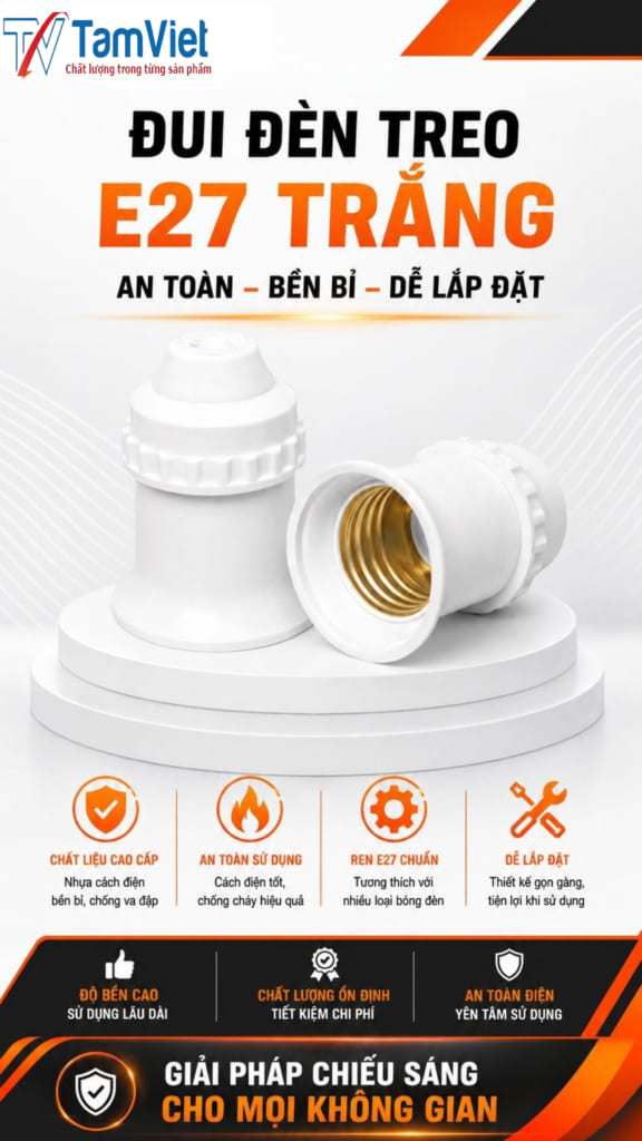Đuôi Đèn Treo E27 Trắng