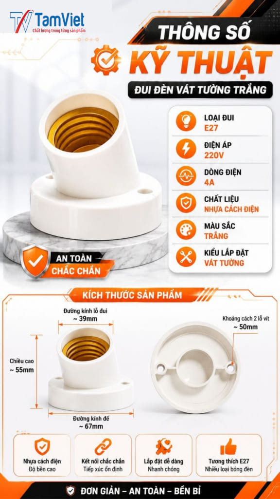 Đuôi Đèn Vát Tường Trắng