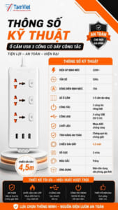 Ổ 3 công tắc USB liền dây 2,5-4,5mv