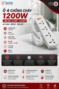 Ổ 4 Chống Cháy 1200W liền dây 2,5 - 4,5 mét