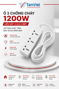 ổ 3 chống cháy 1200W liền dây 2,5 - 4,5 mét