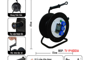 Cuộn dây điện Rulo 3 ổ cắm dân dụng kèm áp có nắp che