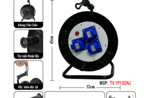 Cuộn dây điện rulo 3 ổ cắm công nghiệp 1 pha