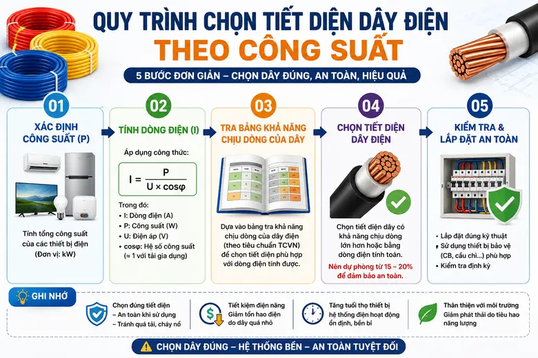 Quy trình 5 bước chọn tiết diện dây điện theo công suất
